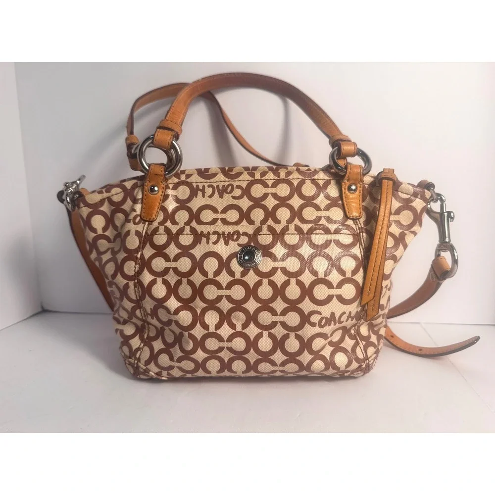 Coach Poppy Signature Graffiti Coated Canvas‎ Satchel Crossbody Bag Tan Brown